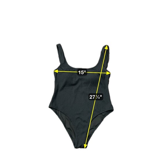 Black Textured One-Piece Swimsuit With Scoop Neck High-Cut Legs - Picture 5 of 6